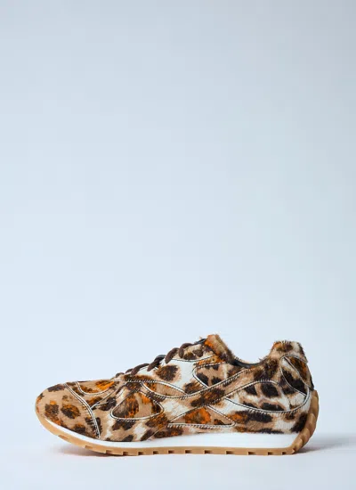 Bottega Veneta Orbit Jaguar-print Calf Hair Fashion Sneakers In Brown