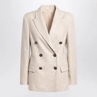 Brunello Cucinelli Double-breasted Jacket With Luxurious Cotton-wool Blend And Elegant Detailing In Neutral