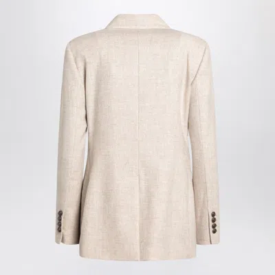 Brunello Cucinelli Double-breasted Jacket With Luxurious Cotton-wool Blend And Elegant Detailing In Neutral