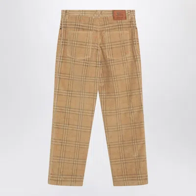 Burberry Sand-coloured Check Corduroy Trousers In Brown