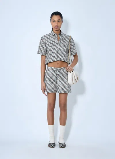 Burberry Women Check Drawstring Shorts In Cream