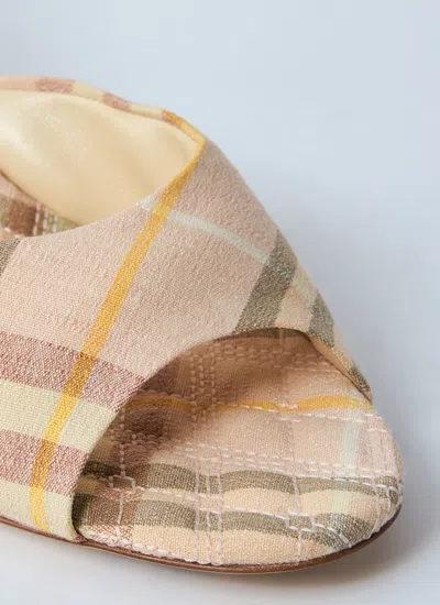 Burberry Beige Check Linen Mule Sandals With 6.5 Cm Heel Lf Mews 65 Chk 162393 In Neutral