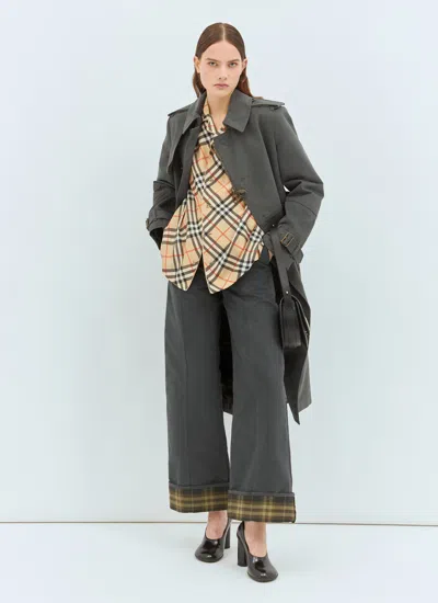 Burberry Women Check Silk Pyjama Shirt In Cream