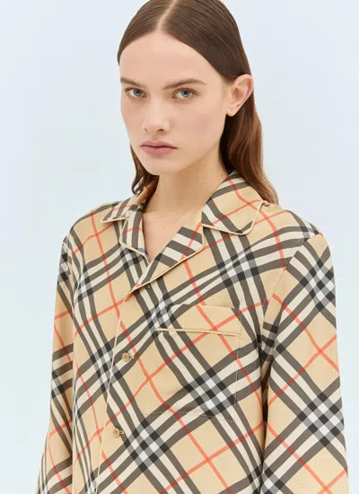 Burberry Women Check Silk Pyjama Shirt In Cream