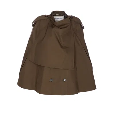 Burberry Cotton Cape With Traditional Check Lining In Brown
