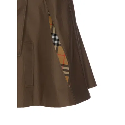 Burberry Cotton Cape With Traditional Check Lining In Brown