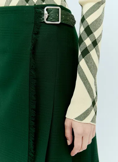 Burberry Pleated Fringed-edge Mini Skirt In Green