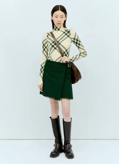 Burberry Pleated Fringed-edge Mini Skirt In Green