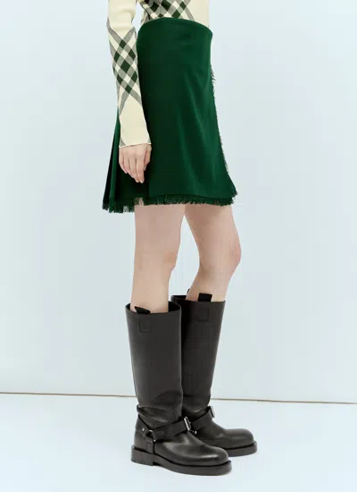 Burberry Pleated Fringed-edge Mini Skirt In Green
