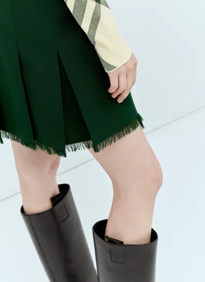 Burberry Pleated Fringed-edge Mini Skirt In Green