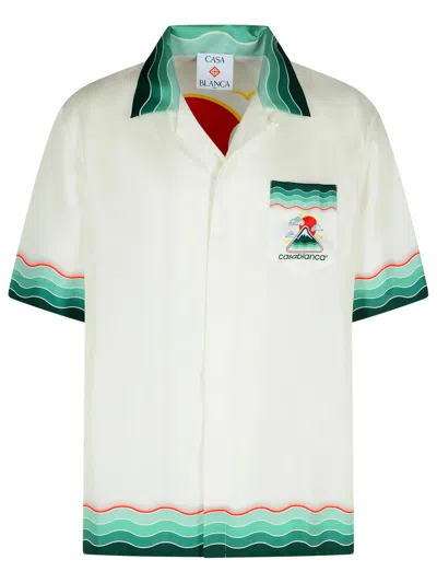 Casablanca Silk Short-sleeved Shirt With Wave In Multi