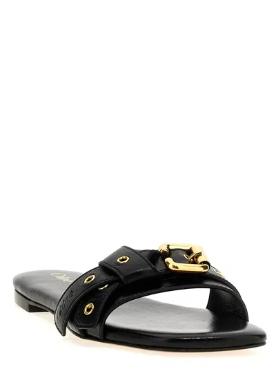 Chloé Mae Leather Buckle Flat Slide Sandals In Black