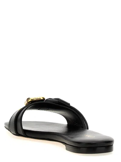 Chloé Mae Leather Buckle Flat Slide Sandals In Black
