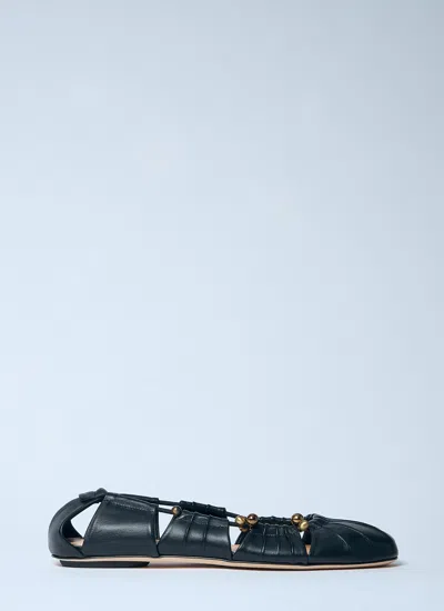 Chloé Luna Cut-out Embellished Gathered Leather Ballet Flats In Black