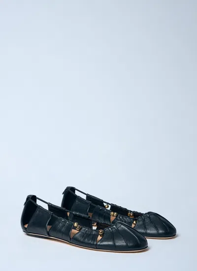 Chloé Luna Cut-out Embellished Gathered Leather Ballet Flats In Black