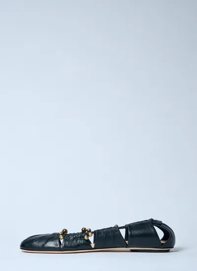 Chloé Luna Cut-out Embellished Gathered Leather Ballet Flats In Black