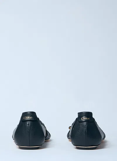 Chloé Luna Cut-out Embellished Gathered Leather Ballet Flats In Black