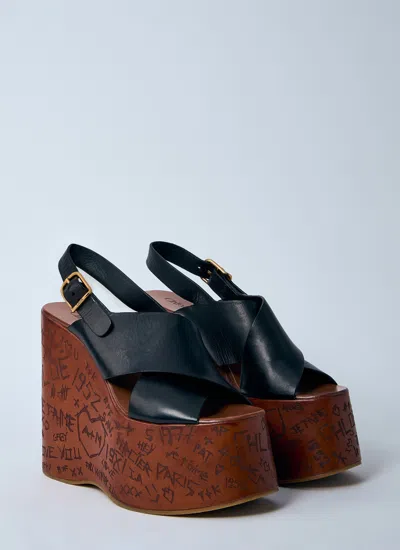 Chloé 130mm Maxime Leather Wedges In Black