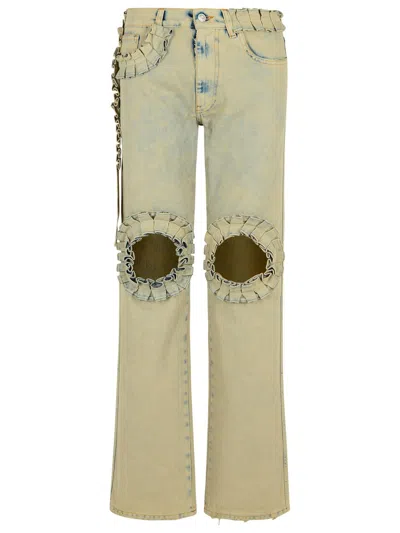 Coperni Ruffle-detail Cut-out Boyfriend Jeans In White