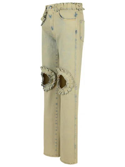 Coperni Ruffle-detail Cut-out Boyfriend Jeans In White