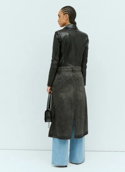 Diesel Women L-ory Leather And Denim Coat In Black