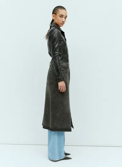 Diesel Women L-ory Leather And Denim Coat In Black