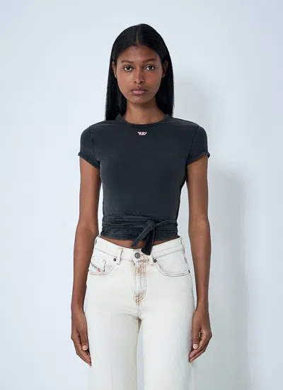 Diesel T-bunny Tail-r1 Wraparound Cropped T-shirt In Gray