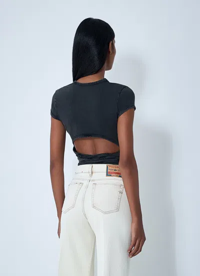 Diesel T-bunny Tail-r1 Wraparound Cropped T-shirt In Gray
