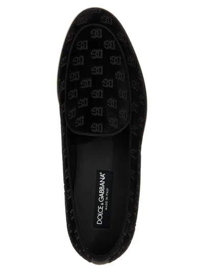 Dolce & Gabbana Black Dg Crown Embroidery Loafers Slip On Shoes