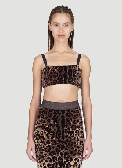 Dolce & Gabbana Cropped Leopard-jacquard Cotton-blend Chenille Top