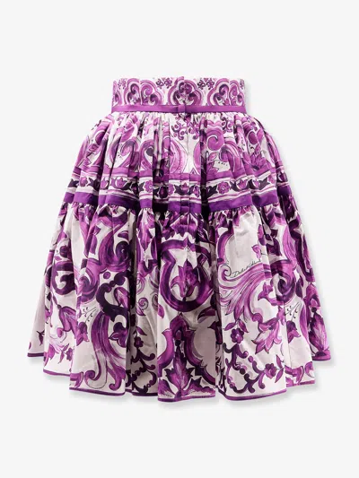 Dolce & Gabbana Violet Pleated Miniskirt With Rear Zip Closure And All-over Graphic Print In Multi