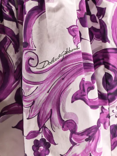 Dolce & Gabbana Violet Pleated Miniskirt With Rear Zip Closure And All-over Graphic Print In Multi