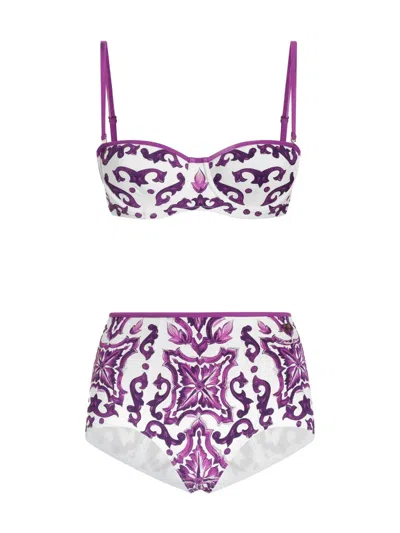 Dolce & Gabbana Women Majolica Print Bikini Swimsuit In Multi