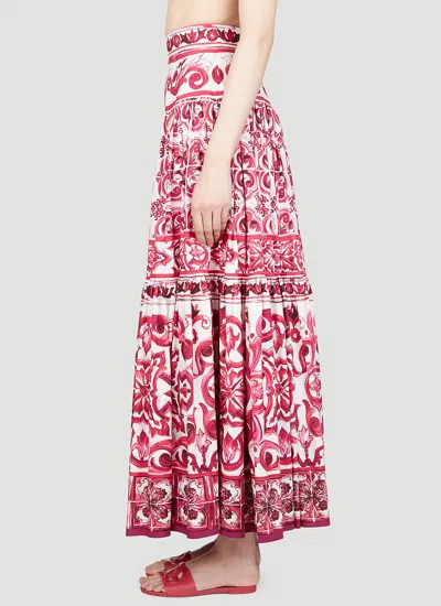 Dolce & Gabbana Maiolica Tiered Printed Cotton-poplin Maxi Skirt In Pink