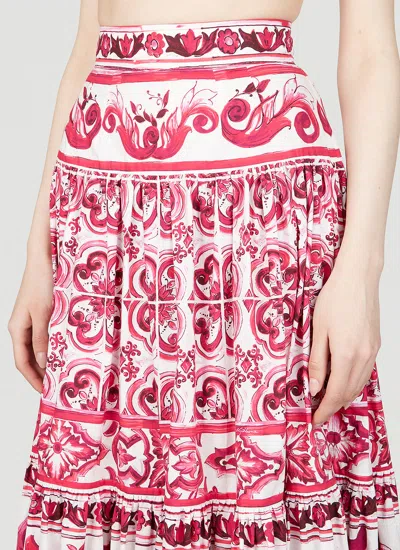 Dolce & Gabbana Maiolica Tiered Printed Cotton-poplin Maxi Skirt In Pink