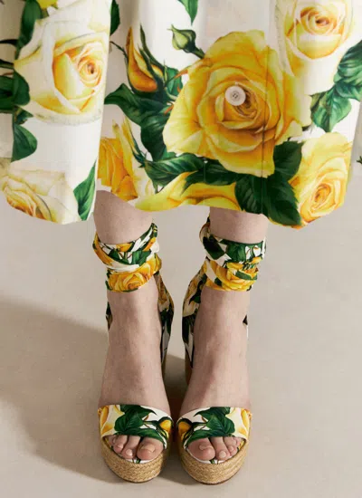 Dolce & Gabbana Women Printed Charmeuse Wedges In Yellow