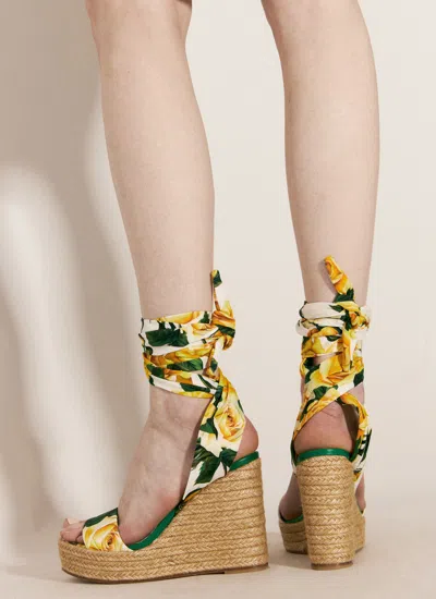 Dolce & Gabbana Women Printed Charmeuse Wedges In Yellow