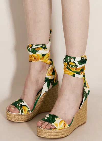 Dolce & Gabbana Women Printed Charmeuse Wedges In Yellow