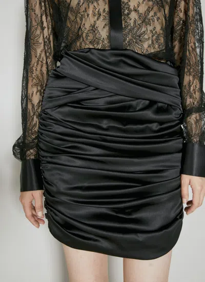 Dolce & Gabbana Women Ruched Silk Mini Skirt In Black
