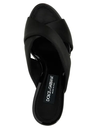Dolce & Gabbana Solid Color Satin Sandals With Silver-tone Dg Monogram Heel