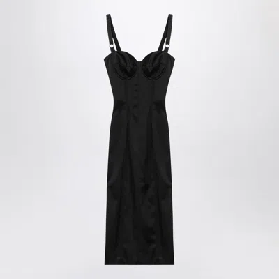 Dolce & Gabbana Satin Bustier Longuette Dress In Black