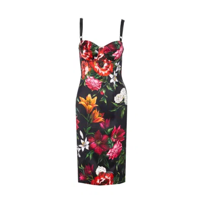 Dolce & Gabbana Anemone Floral Satin Bustier Dress In Multi