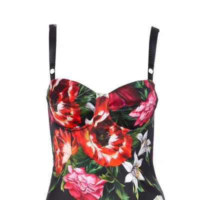 Dolce & Gabbana Anemone Floral Satin Bustier Dress In Multi