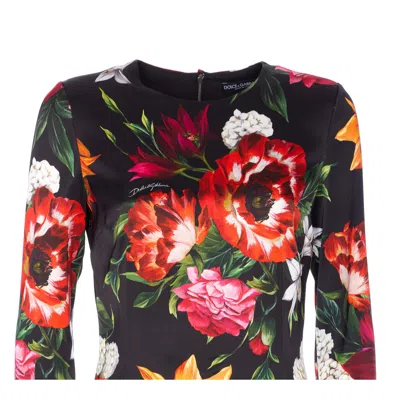 Dolce & Gabbana Flower Print Satin Midi Dress In Multi
