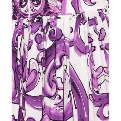 Dolce & Gabbana Long Poplin Dress With Majolica Print In Purple