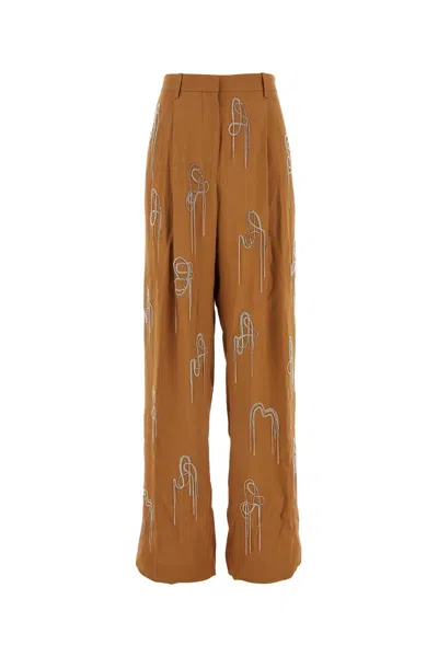 Dries Van Noten Women Caramel Viscose Blend Wide-leg Pant In Brown