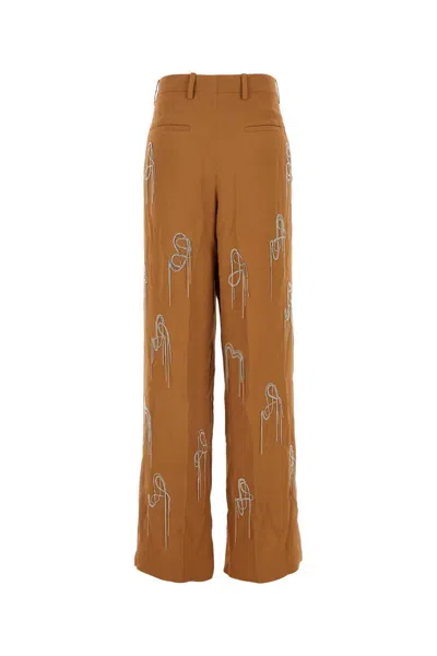 Dries Van Noten Women Caramel Viscose Blend Wide-leg Pant In Brown
