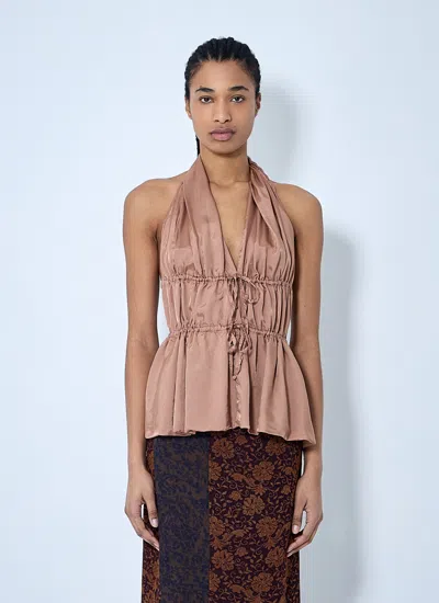 Dries Van Noten Halterneck Peplum Ruched Tie Sleeveless Top In Pink