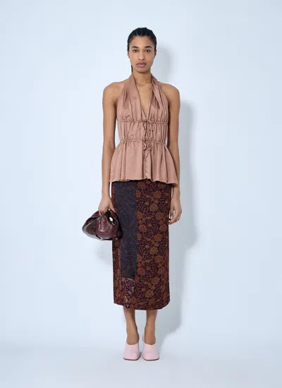 Dries Van Noten Halterneck Peplum Ruched Tie Sleeveless Top In Pink