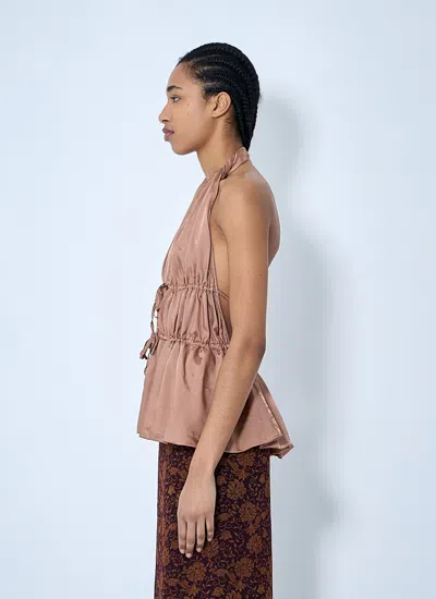 Dries Van Noten Halterneck Peplum Ruched Tie Sleeveless Top In Pink